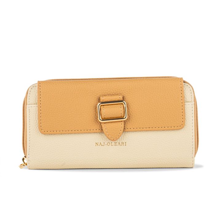 Portafoglio beige e marrone da donna con zip