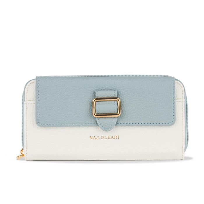 Portafoglio bianco e azzurro da donna con zip