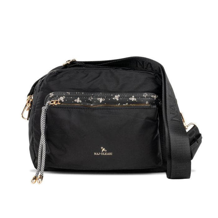 Borsa nera da donna in tessuto con tracolla regolabile