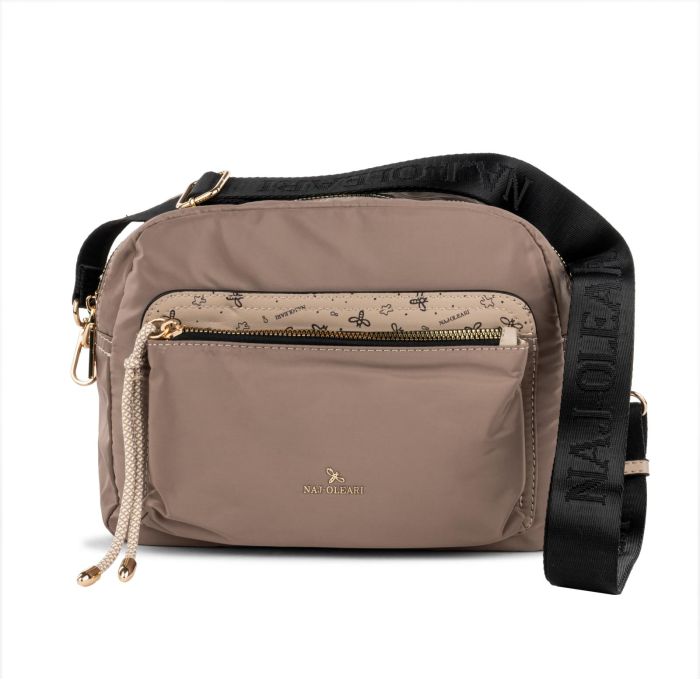 Borsa beige da donna in tessuto con tracolla regolabile