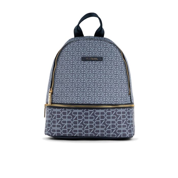 Zaino azzuro da donna con stampa multilogo