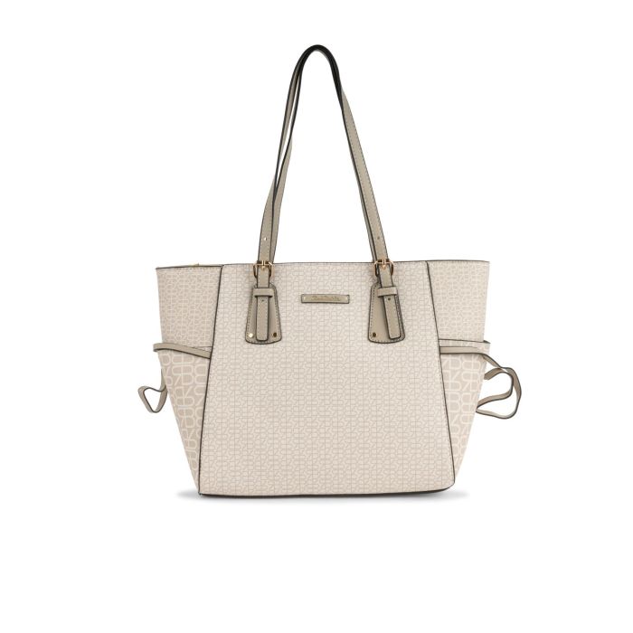 Shopper beige da donna con stampa multilogo