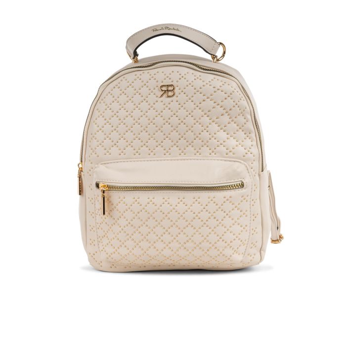 Zainetto beige da donna effetto trapuntato con mini borchie