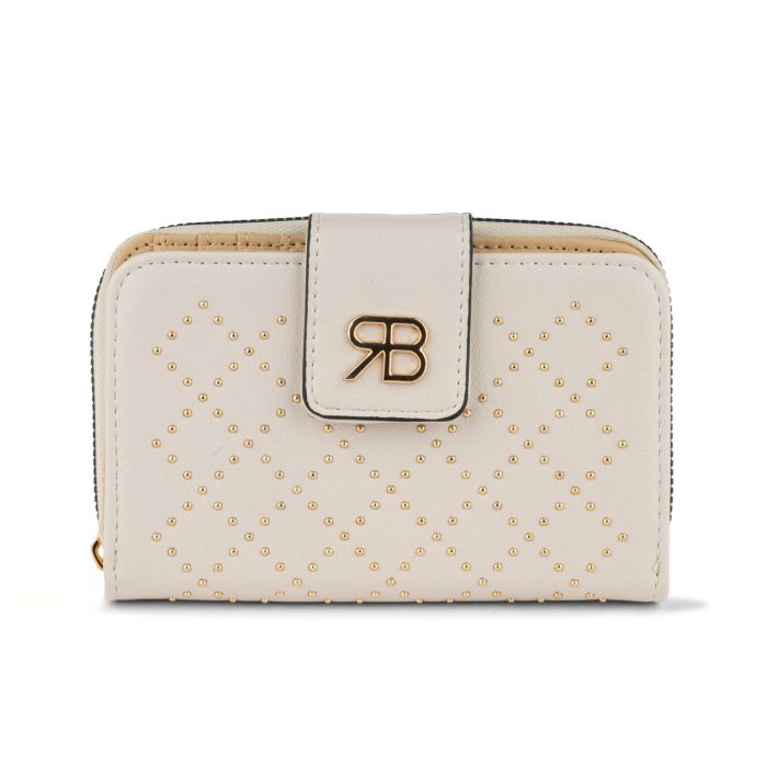 Portafoglio bianco da donna con borchie e logo