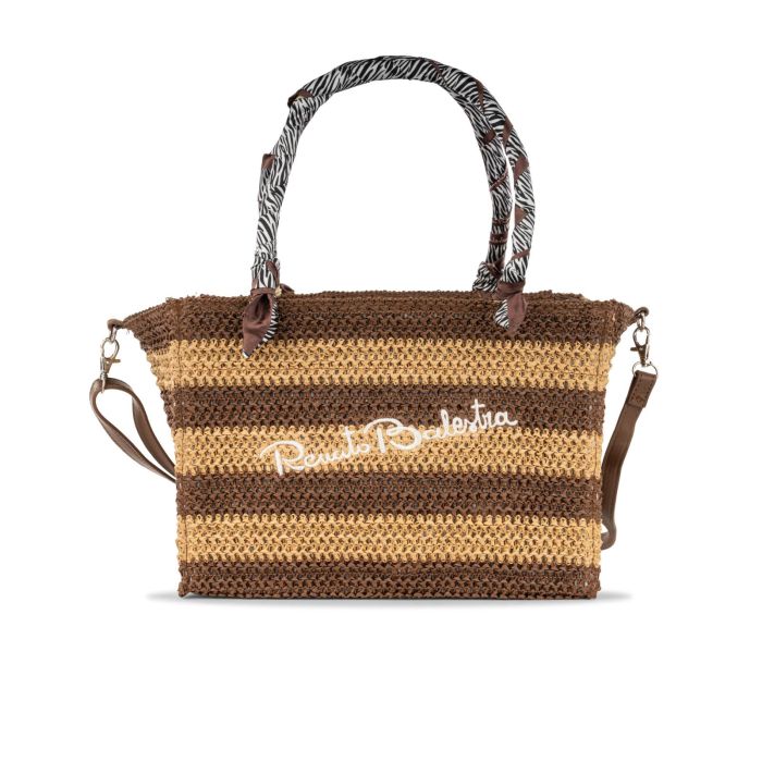Mini shopper donna marrone da mare con logo