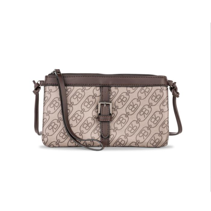 Borsa marrone da donna con tracolla e stampa multi logo