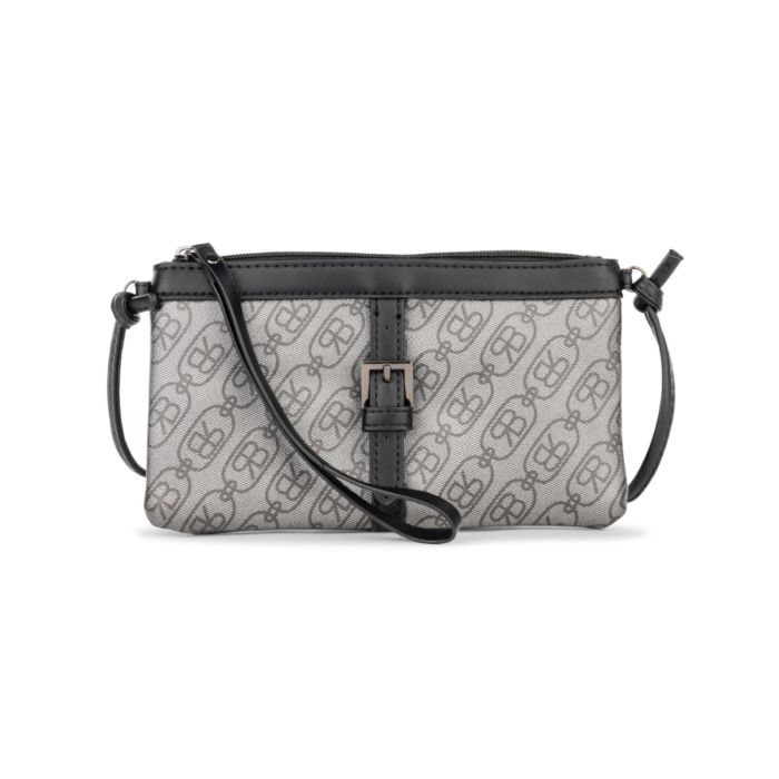 Borsa grigia da donna con tracolla e stampa multi logo