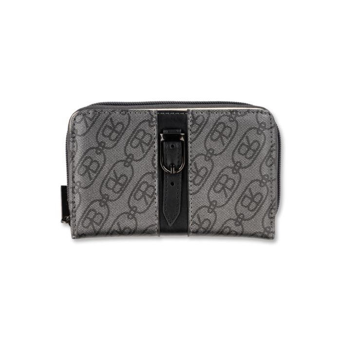 Portafoglio girgio da donna con stampa multi logo e fibbia