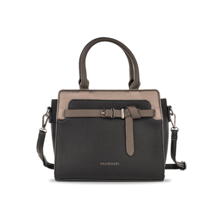 Borsa a mano nera grande da donna con dettaglio fibbia