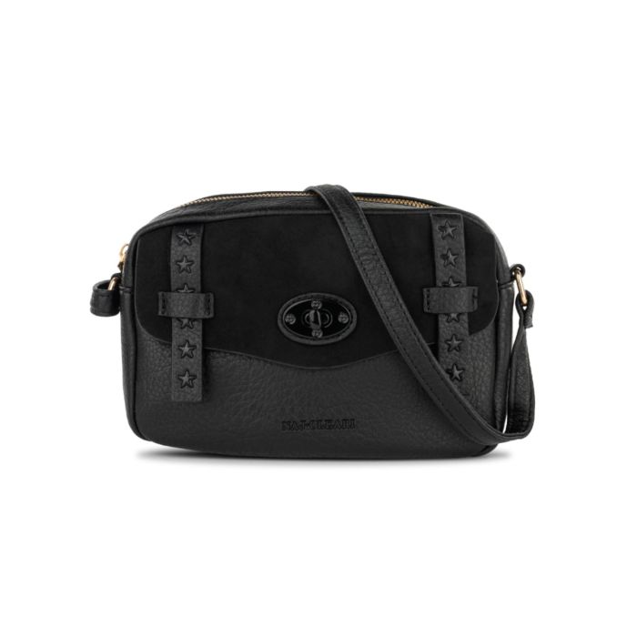 Borsa a tracolla nera da donna con fibbie dettaglio stelle