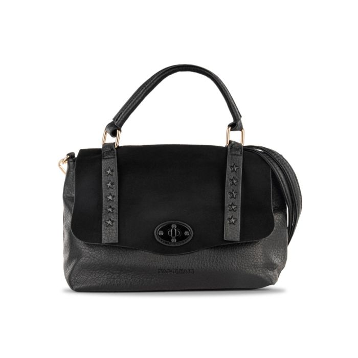 Borsa nera a mano morbida  da donna con fibbie dettaglio stelle