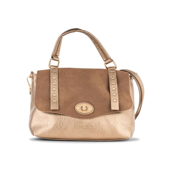 Borsa beige a mano morbida da donna con fibbie dettaglio stelle