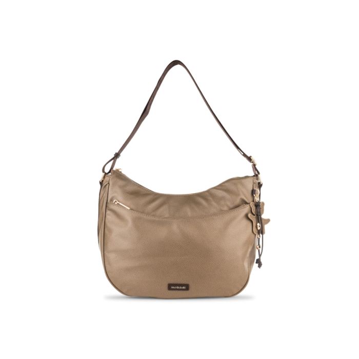 Moon bag beige da donna con ciondoli e tracolla