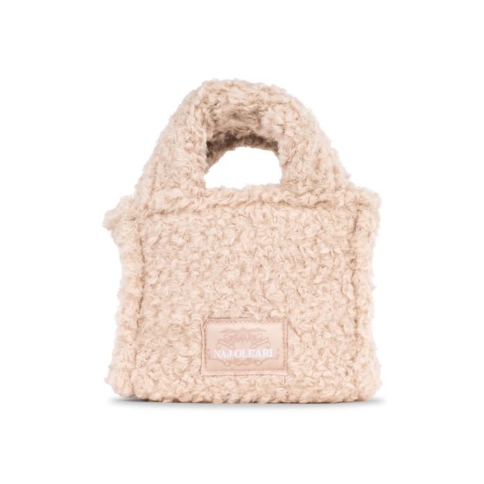 Borsa a mano rosa da donna in peluche con etichetta logo