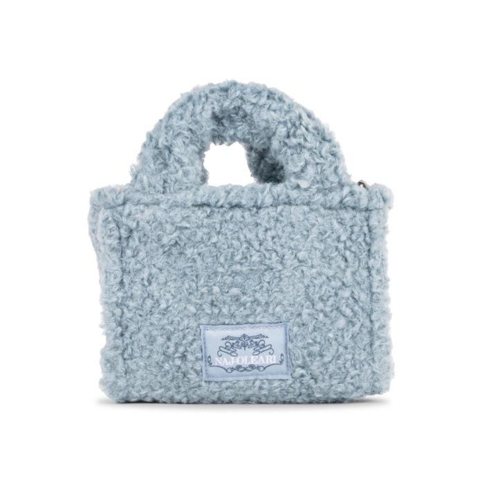 Borsa a mano azzurra da donna in peluche con etichetta logo