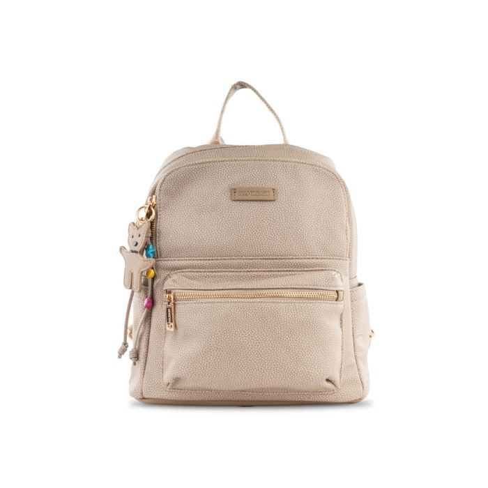 Zainetto beige da donna con charm colorato e tasca frontale Naj Oleari