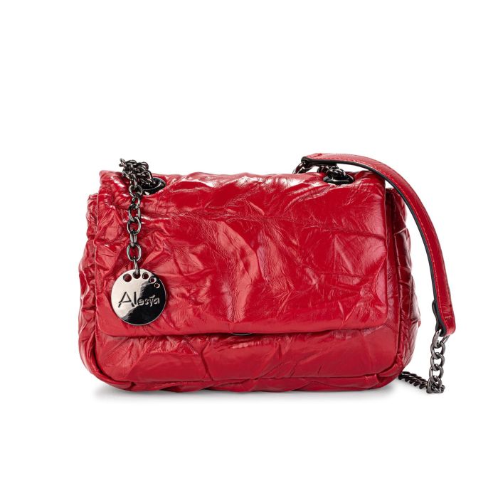 Borsa a tracolla rossain pelle con effetto pieghe