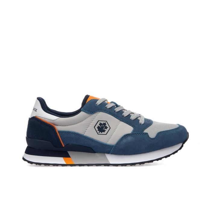 Sneakers blu chiaro e grigie in pelle con logo