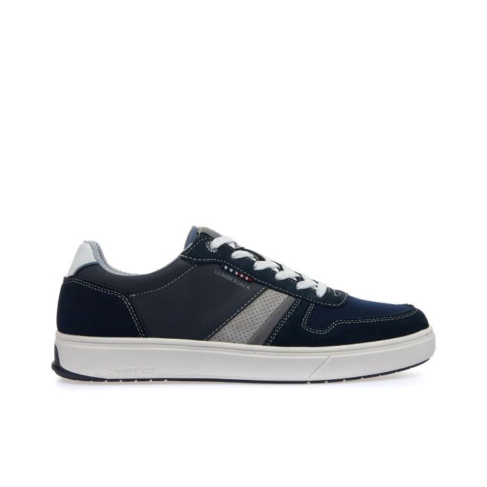 Sneakers blu in pelle con cuciture