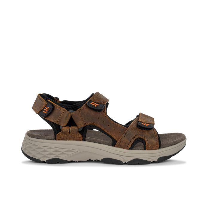 Sandali da uomo marroni sportivi in pelle con triplo velcro