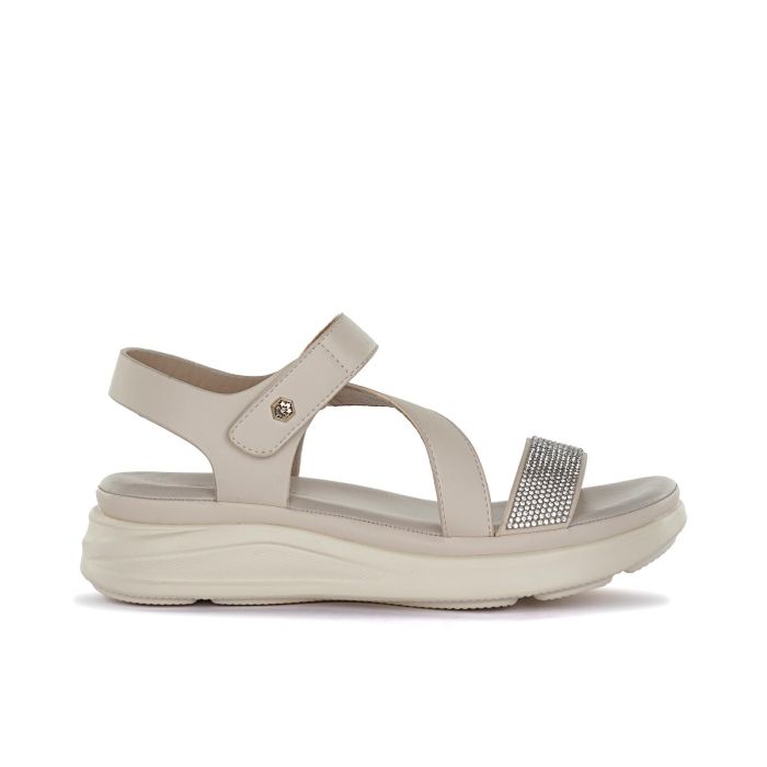 Sandali casual beige da donna con dettaglio strass