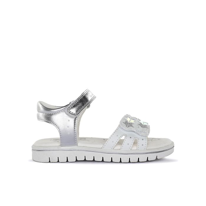 Sandali argento da bambina con strappi e dettaglio stelle