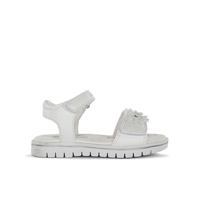 Sandali bianchi da bambina con strappi e dettaglio fiori