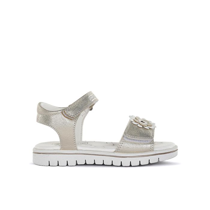 Sandali oro da bambina con strappi e dettaglio fiori