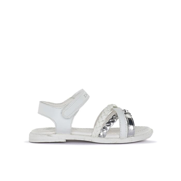 Sandali da bimba bianchi e argento da cerimonia con velcro