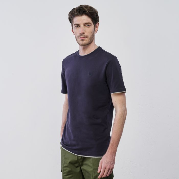 T-shirt blu da uomo in cotone con maniche corte