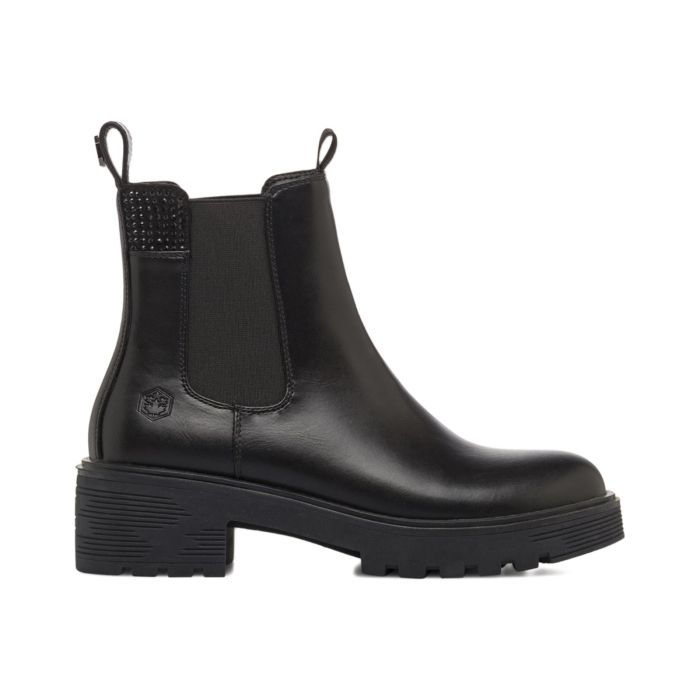 Chelsea bassi neri da donna con suola in gomma e dettaglio strass