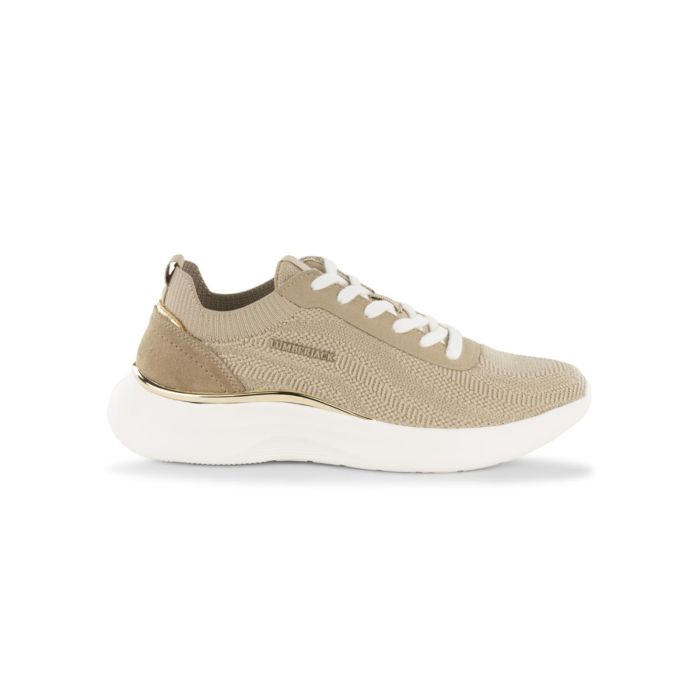 Sneakers beige da donna in tessuto mesh con inserto oro e effetto scamosciato Lumberjack
