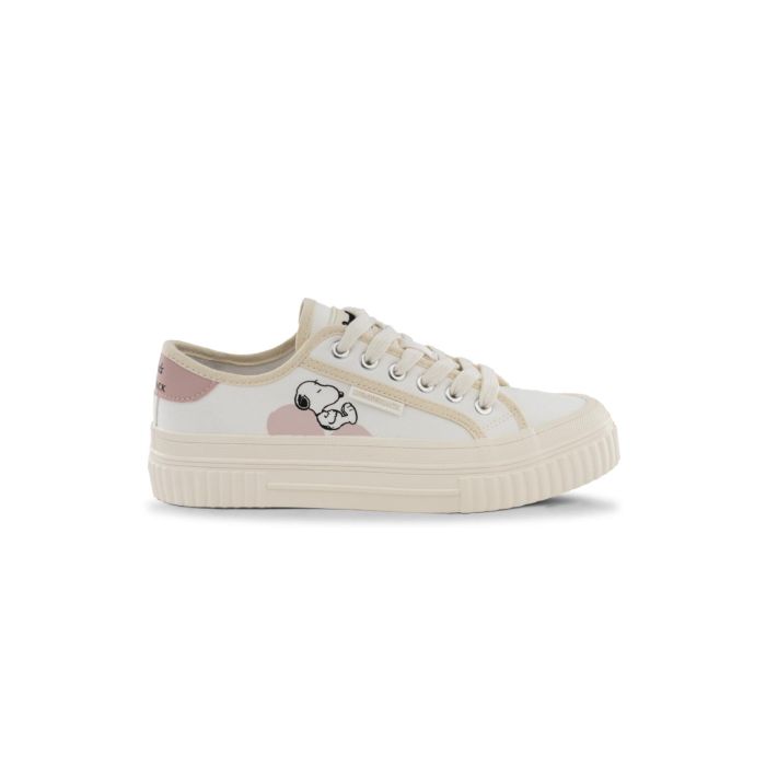 Sneakers in tessuto panna da donna con stampa Snoopy Lumberjack