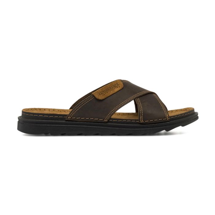 Sandali a fascia incrociata da uomo in pelle marrone con logo Lumberjack
