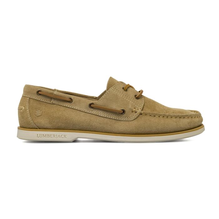 Mocassini sportivi da barca da uomo beige in pelle effetto scamosciato Lumberjack