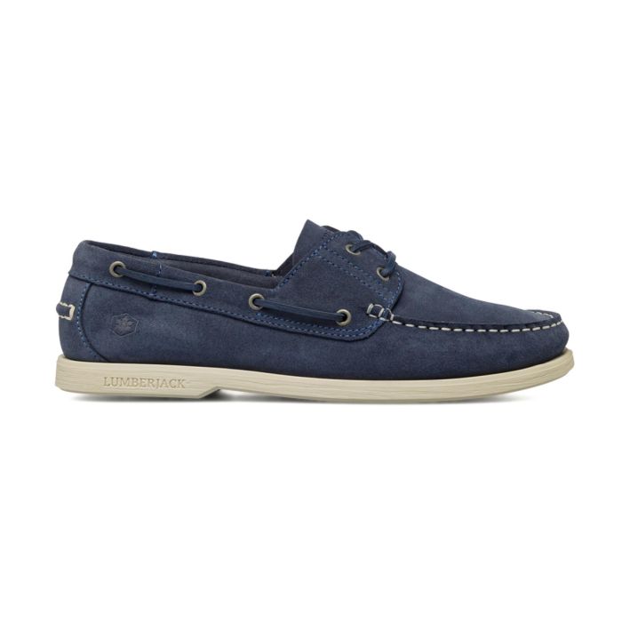 Mocassini sportivi da barca da uomo blu in pelle effetto scamosciato Lumberjack