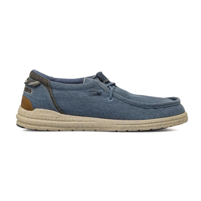 Sneakers casual slip-on da uomo blu in tessuto con lacci elastici e logo Lumberjack