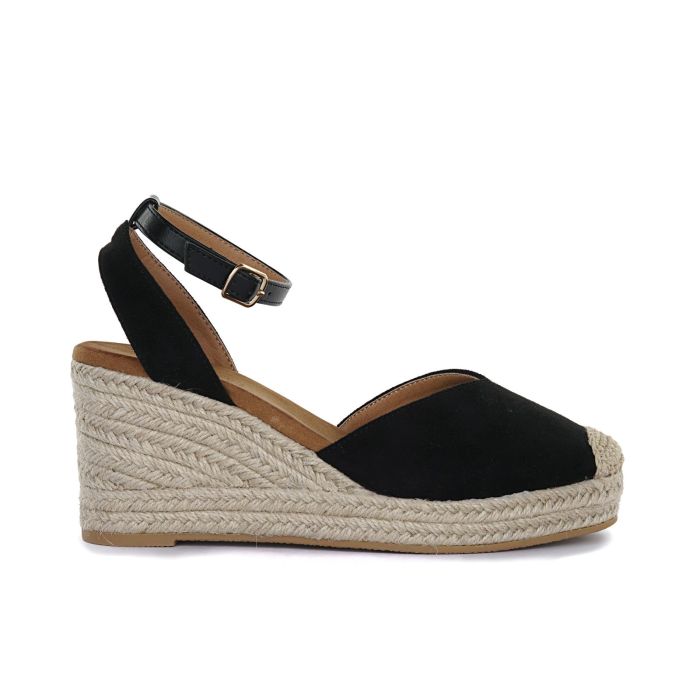 Campesine nere da donna con zeppa e cinturino