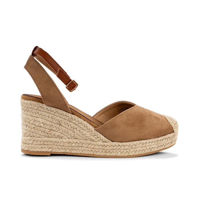 Sandali marroni da donna con zeppa in corda e cinturino