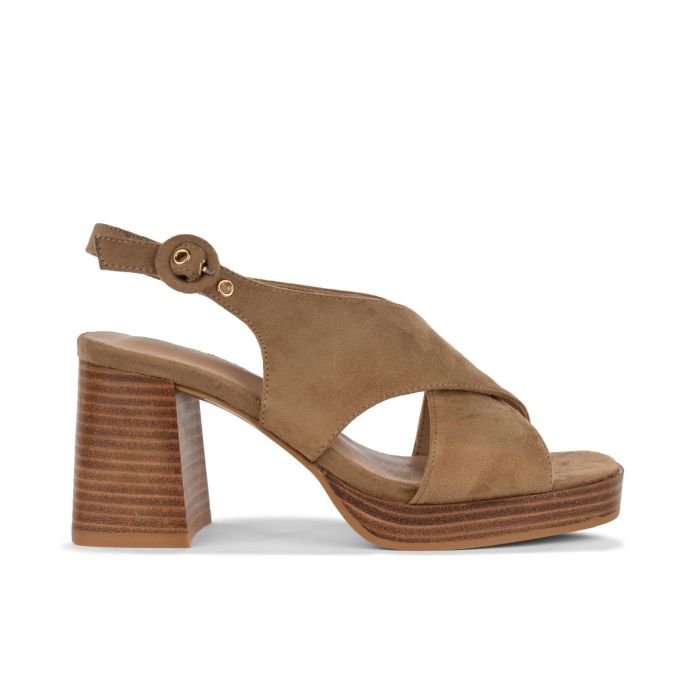 Sandali con tacco alto beige da donna con cinturino
