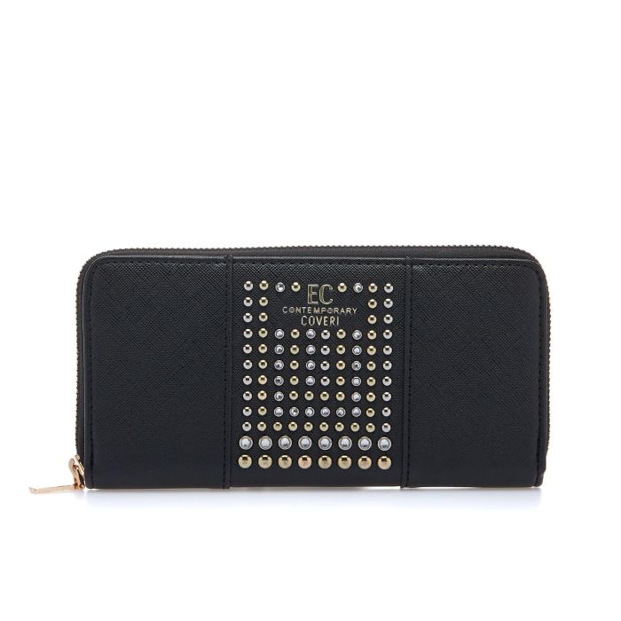 Portafoglio nero con borchie e logo