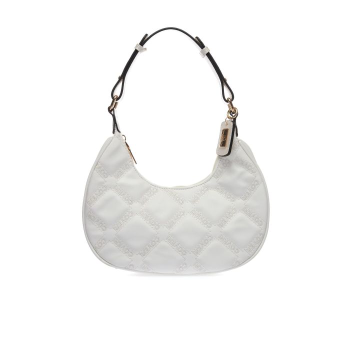 Hobo bag bianca con zip e loghi