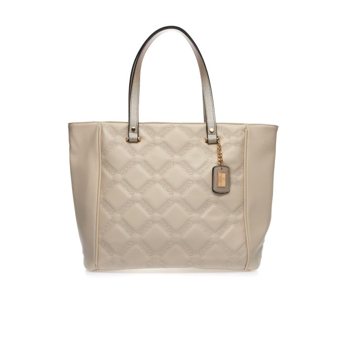 Shopper beige con zip e loghi