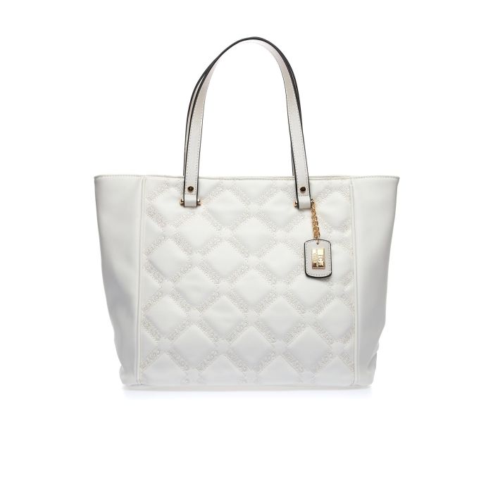 Shopper bianca con zip e loghi