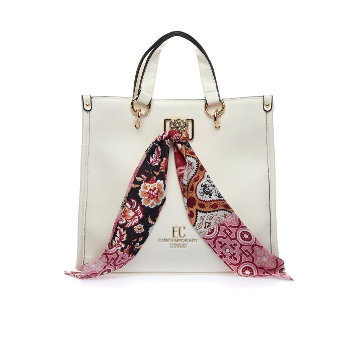 Tote bag bianca con dettaglio foulard