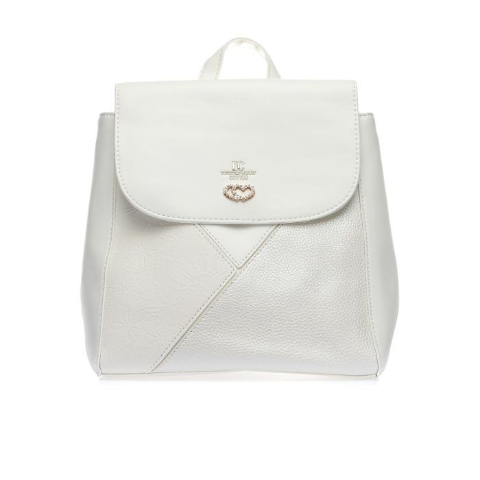 Zainetto bianco con logo e inserto effetto ricamo