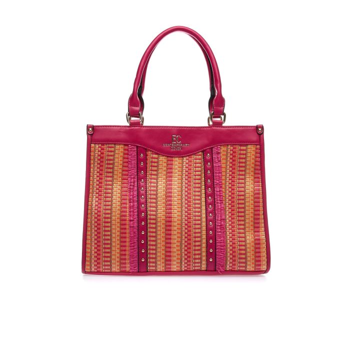 Tote bag fucsia con inserti effetto ricamo