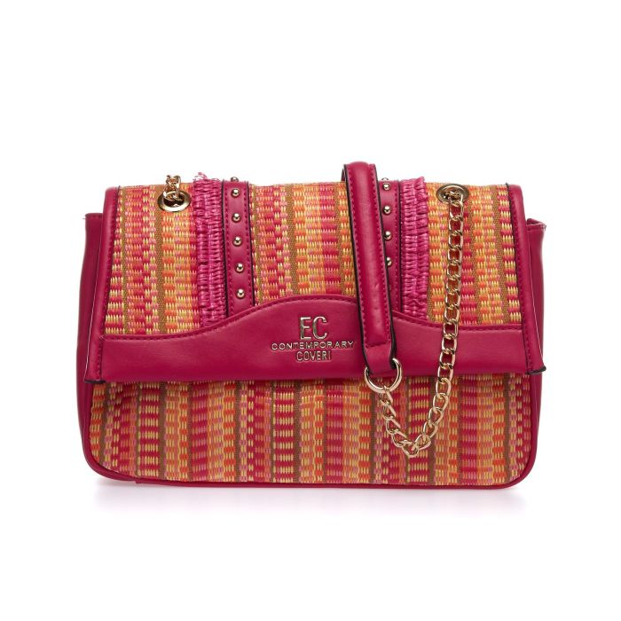 Borsa fucsia con tracolla e inserti effetto ricamo