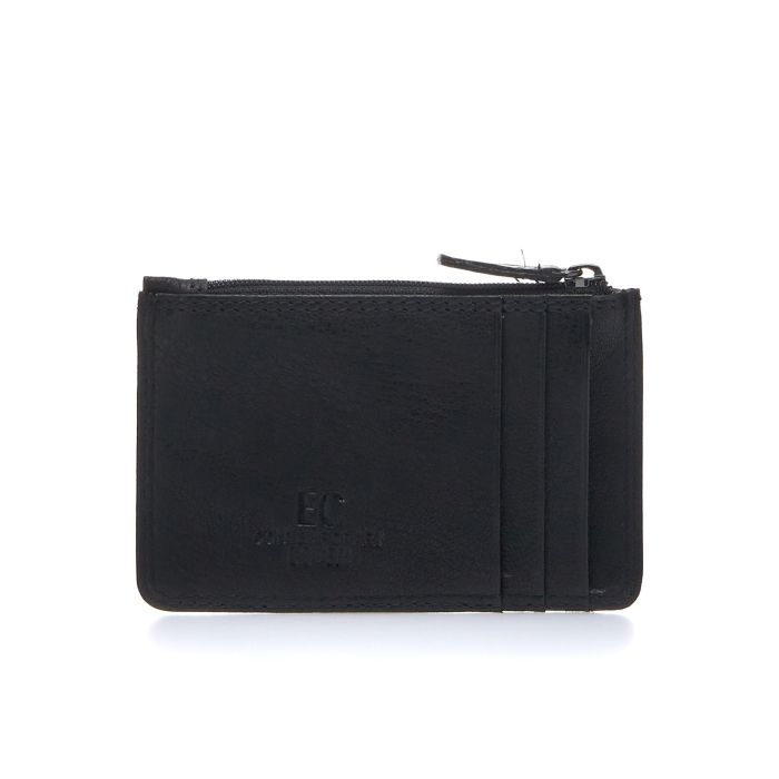 Portafoglio nero da uomo con zip e porta tessere