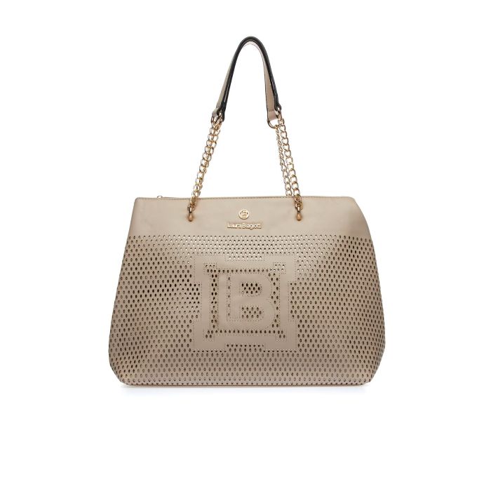 Tote bag beige con maxi logo